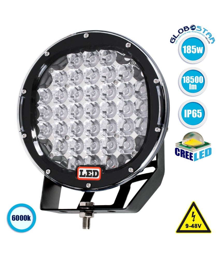 GLOBOSTAR® WORKPRO 85414 Προβολάκι LED 185W 18500lm 45° DC 9-48V Αδιάβροχο IP65 Ψυχρό Λευκό 6000K - CREE XBD Chip - Μ22.5x Π9 x Υ26cm - 2 Χρόνια Εγγύηση